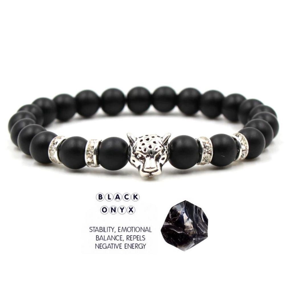 Black Onyx Gemstone Leopard Bracelet - Onyx Jewelry at Magic Crystals. BLACK ONYX BRACELET. Black onyx bracelet men. Check out Magic Crystals for the very best selection of black onyx bead bracelet. Onyx Bracelet. EMF Protection, grounding. FREE SHIPPING AVAILABLE.