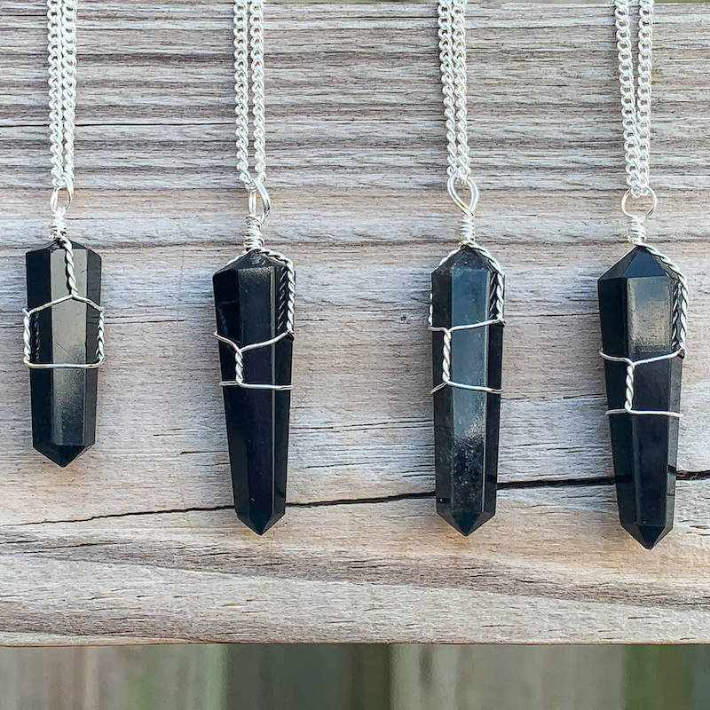 Black-Onyx Stone Double Point Pendant Necklace - Stone Necklace - Magic Crystals