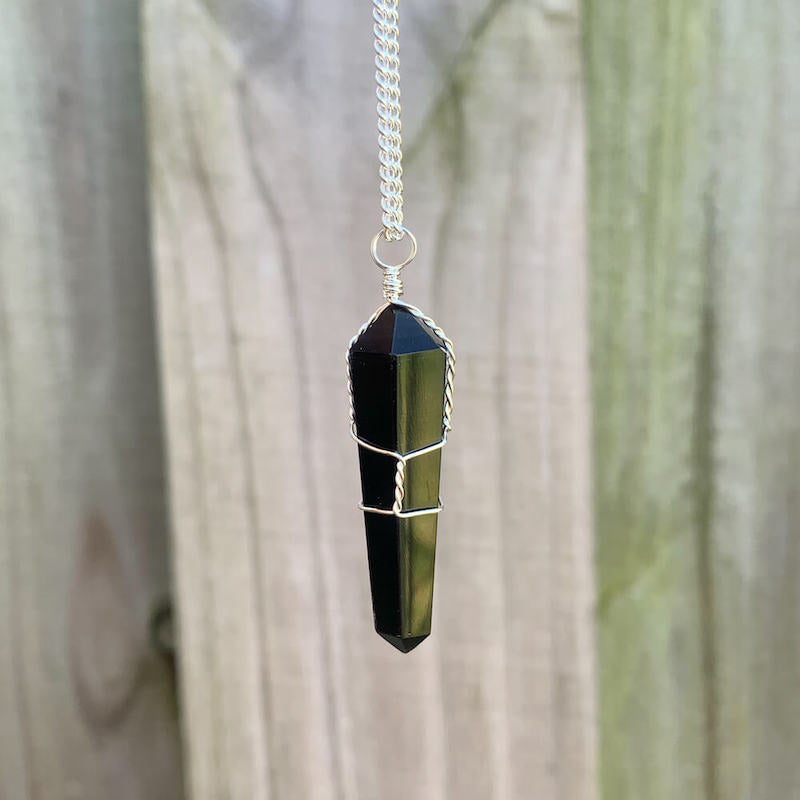 Black-Onyx Stone Double Point Pendant Necklace - Stone Necklace - Magic Crystals