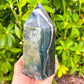Buy Bloodstone - Moss Agate Obelisk, Piedra Sanguinaria | Bulk Crystals at Magic Crystals. Bloodstone or Sanguinaria is an uplifting and protective. It facilitates clarity decision and boosts energy. FREE SHIPPING available.