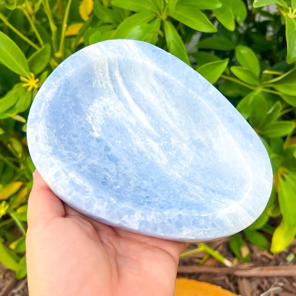 Looking for a Blue Calcite Bowl? Shop at Magic Crystals for Blue Calcite Polished Carved Plate, Blue Calcite Stone, Blue Calcite Point, Stone bowl with free shipping available. Natural Blue Calcite Gemstone for TRANQUILITY and HEALING. Magiccrystals.com offers the best quality gemstones. Blue-Calcite-Bowl-B