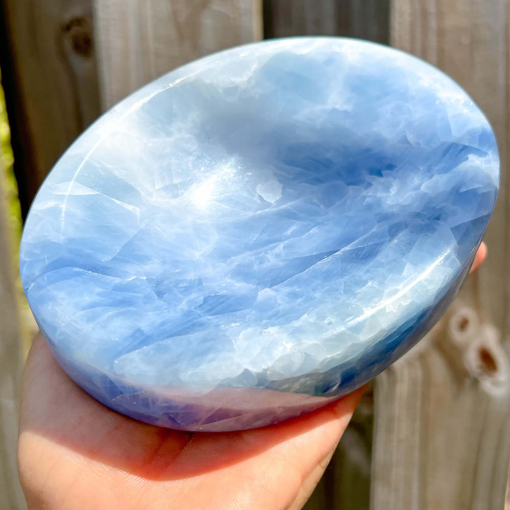 Looking for a Blue Calcite Bowl? Shop at Magic Crystals for Blue Calcite Polished Carved Plate, Blue Calcite Stone, Blue Calcite Point, Stone bowl with free shipping available. Natural Blue Calcite Gemstone for TRANQUILITY and HEALING. Magiccrystals.com offers the best quality gemstones.