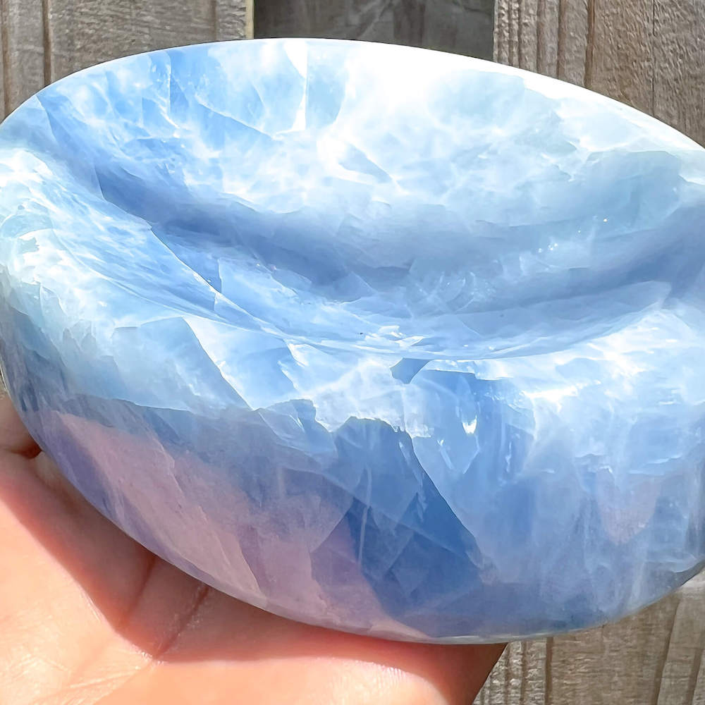 Looking for a Blue Calcite Bowl? Shop at Magic Crystals for Blue Calcite Polished Carved Plate, Blue Calcite Stone, Blue Calcite Point, Stone bowl with free shipping available. Natural Blue Calcite Gemstone for TRANQUILITY and HEALING. Magiccrystals.com offers the best quality gemstones.