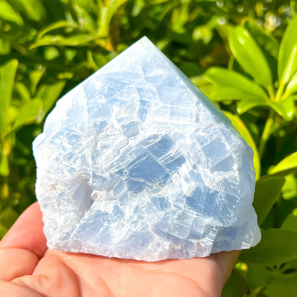 Blue Calcite Power Point - Looking for a Polished Point - Stone Points - Crystal Points - Power Point - Crystal Point Large - Crystal Point Tower - Stone Point? MagicCrystals.com has a wide variety of crystal points to power you grid!. These are used as an Alter Crystal Tower.  Magic Crystals offers free shipping! Crystal Grid Point