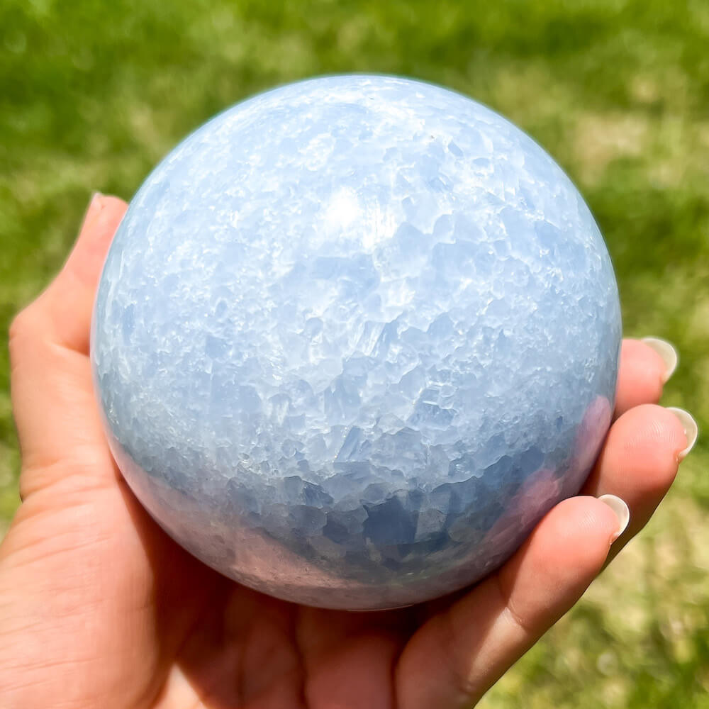 Looking for a Blue Calcite Sphere? Find a Beautiful Extra Large Blue Calcite Sphere - A at Magic Crystals for Blue Calcite Polished Carved crystal ball, Blue Calcite Stone, Blue Calcite Point, Blue Calcite Polished Ball. Blue Calcite for TRANQUILITY and HEALING. Magiccrystals.com offers the best quality gemstones.