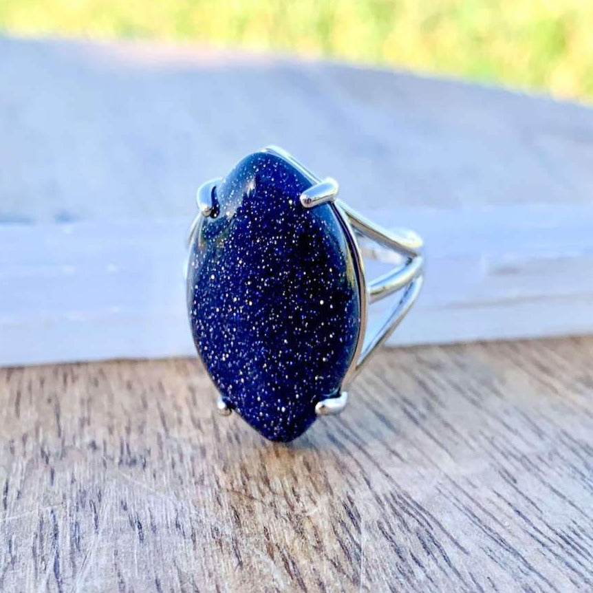 Blue-Goldstone-Crystal-Ring. Natural Stone Ring at MagicCrystals.com by Magic Crystals