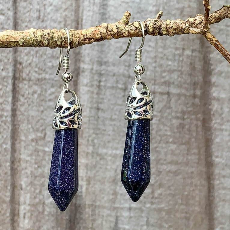Gemstone Dangling Earrings. Blue Goldstone Dangle-Earrings. Looking Natural Stone Earrings - Dangling Crystal Jewelry? Show Jewelry at Magic Crystals. Natural stone, dangle earrings, and more. Crystal Single Point Earrings, Small Crystal Points, Healing Crystal Earrings, Gemstones, and more. FREE SHIPPING available.