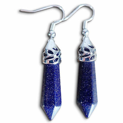 Gemstone Dangling Earrings. Blue Goldstone Dangle-Earrings. Looking Natural Stone Earrings - Dangling Crystal Jewelry? Show Jewelry at Magic Crystals. Natural stone, dangle earrings, and more. Crystal Single Point Earrings, Small Crystal Points, Healing Crystal Earrings, Gemstones, and more. FREE SHIPPING available.