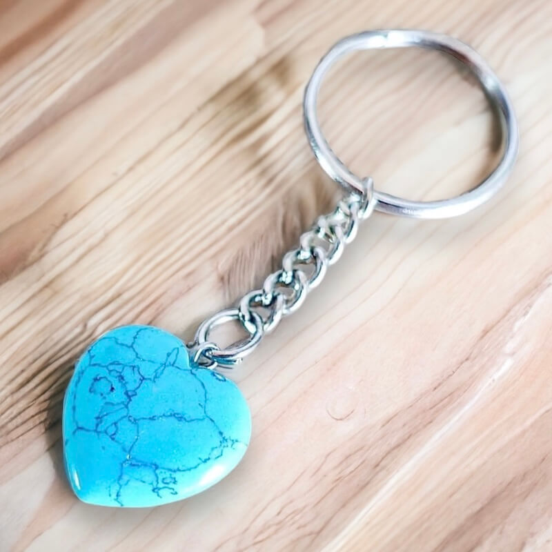Blue Howlite Natural Gemstone Keychain, Blue Keychains, Magic Crystals