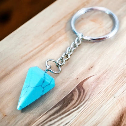 Blue Turquoise Natural Gemstone Keychain, Blue Keychains, Magic Crystals KEYCHAIN. Pet Collar Charm, Bag Accessory, crystal on the go, keychain charm, gift for her and him.Blue Turquoise is a great SPIRITUALITY. Blue Howlite Turquoise Crystal Key, Crystal Keyring blue stone keys