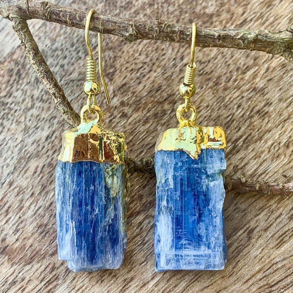 Raw Blue Kyanite Crystal Earrings - Raw Crystal Drop Dangle Earrings - Crystal Stone Earrings - Wife Gift For Her - Blue Kyanite Jewelry. Shop for handmade kyanite Jewelry at Magic Crystals. FREE SHIPPING available. Christmas gift, birthday present.