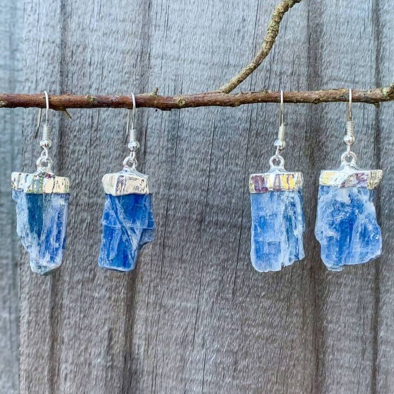 Raw Blue Kyanite Crystal Earrings - Silver Raw Crystal Drop Dangle Earrings - Crystal Stone Earrings - Wife Gift For Her - Blue Kyanite Jewelry. Shop for handmade kyanite Jewelry at Magic Crystals. FREE SHIPPING available. Christmas gift, birthday present.