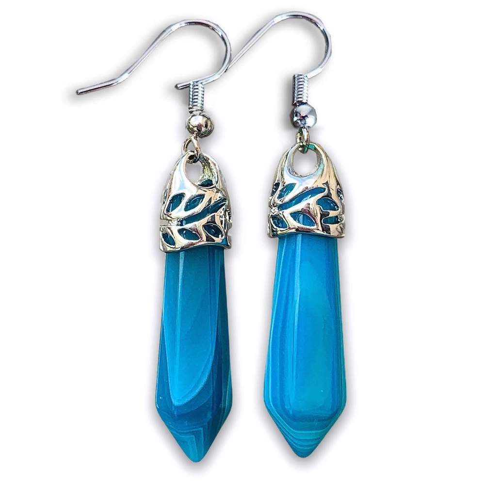 Gemstone Dangling Earrings. Blue Onyx Dangle-Earrings. Looking Natural Stone Earrings - Dangling Crystal Jewelry? Show Jewelry at Magic Crystals. Natural stone, dangle earrings, and more. Crystal Single Point Earrings, Small Crystal Points, Healing Crystal Earrings, Gemstones, and more. FREE SHIPPING available.