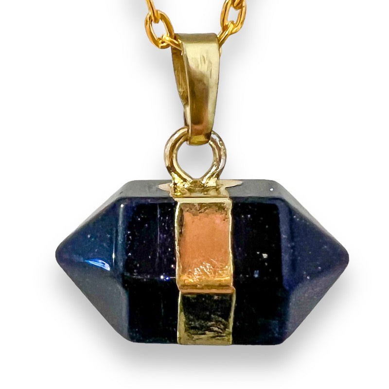    Blue-Sandstone Goldstone Pendant Handmade Crystal Necklace - Stone Necklace