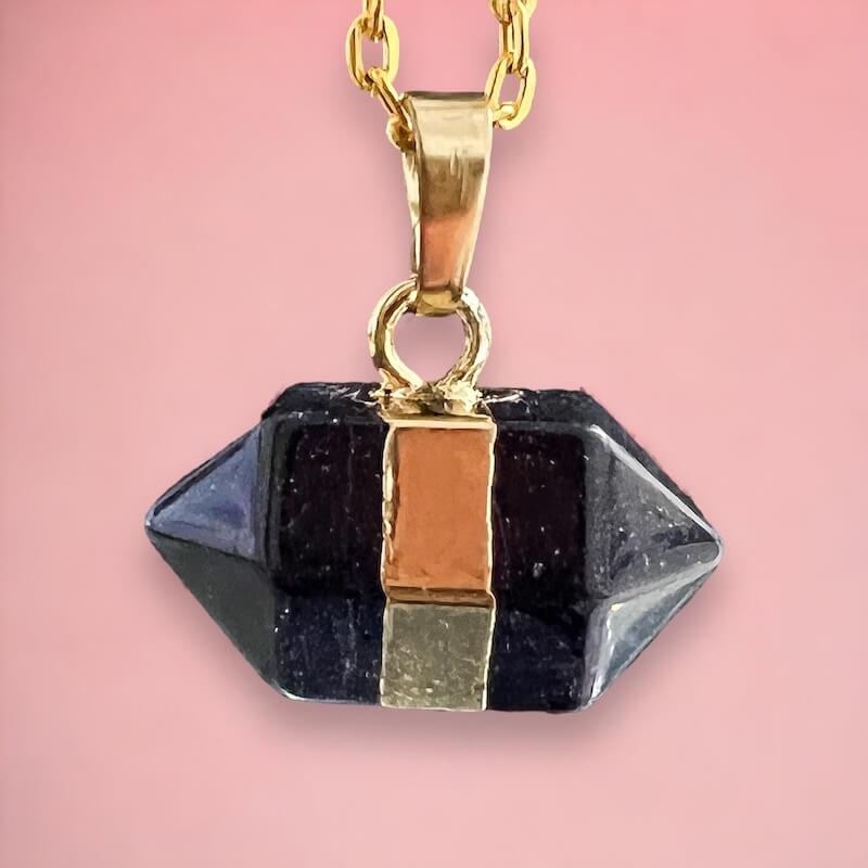    Blue-Sandstone Goldstone Pendant Handmade Crystal Necklace - Stone Necklace