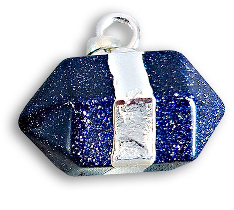    Blue-Sandstone Point Stone Silver Pendant Handmade Crystal Necklace - Stone Necklace