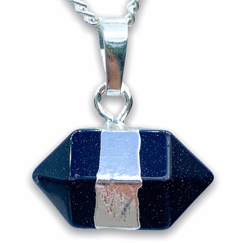    Blue-Sandstone Point Stone Silver Pendant Handmade Crystal Necklace - Stone Necklace