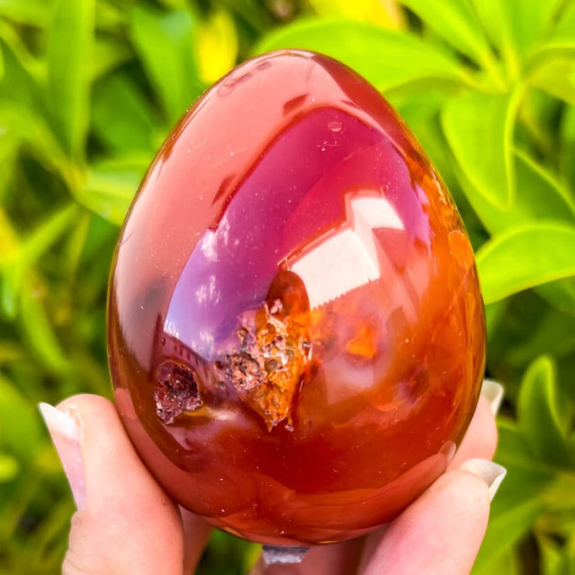 Looking for a genuine and stunning Carnelian Crystal Egg? Shop at Magic Crystals for polished cut base carnelian. Carnelian Crystal Egg - B. We only carry 'AAA' Quality Carnelian from India and Madagascar. Red Agate Crystal for reiki Healing. Free Standing Crystal. Carnelian-Egg-I