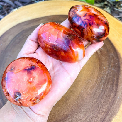 Looking for genuine and stunning Carnelian Palm Stone? Shop at Magic Crystals for polished cut base carnelian. We only carry 'AAA' Quality Carnelian from India and Madagascar. Red Agate Crystal Tower for reiki Healing. Free Standing Crystal, Beautiful Display Crystal with FREE SHIPPING AVAILABLE.