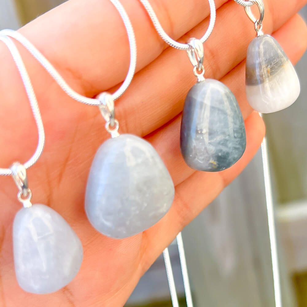 Celestite Wire Wrapped Pendant - Crystal Vaults