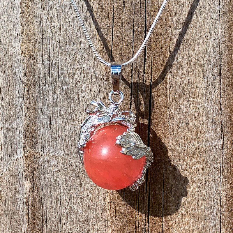 Cherry-Quartz-Sphere Dragon Pendant Necklace - Dragon Necklace - Magic Crystals