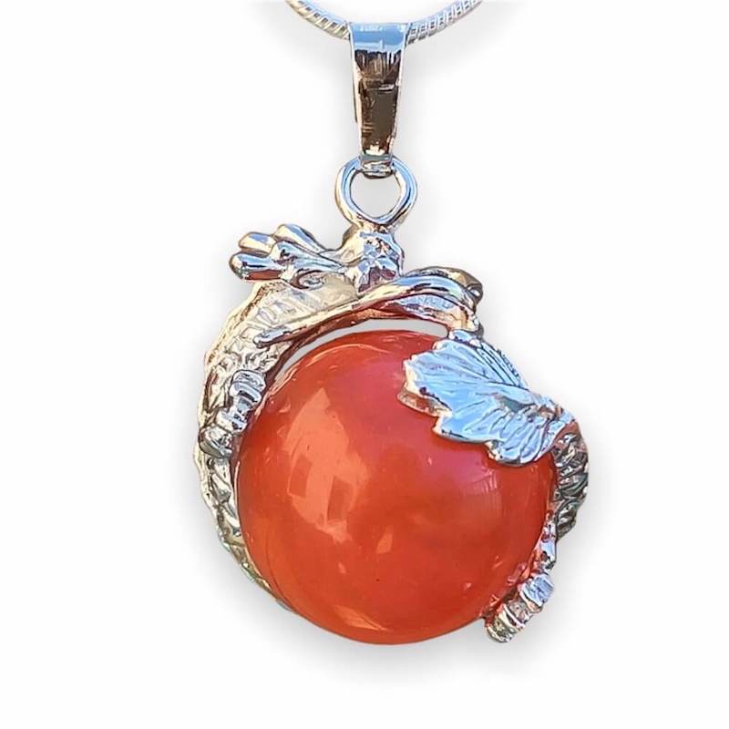 Cherry-Sphere Dragon Pendant Necklace - Dragon Necklace - Magic Crystals