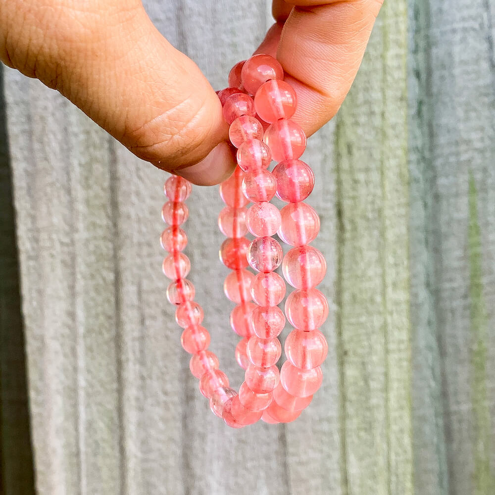 Cherry Quartz polished bead detail