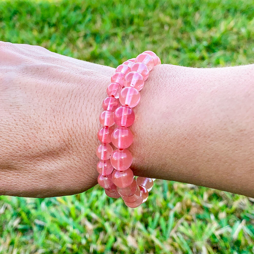 Cherry Quartz bracelet close-up