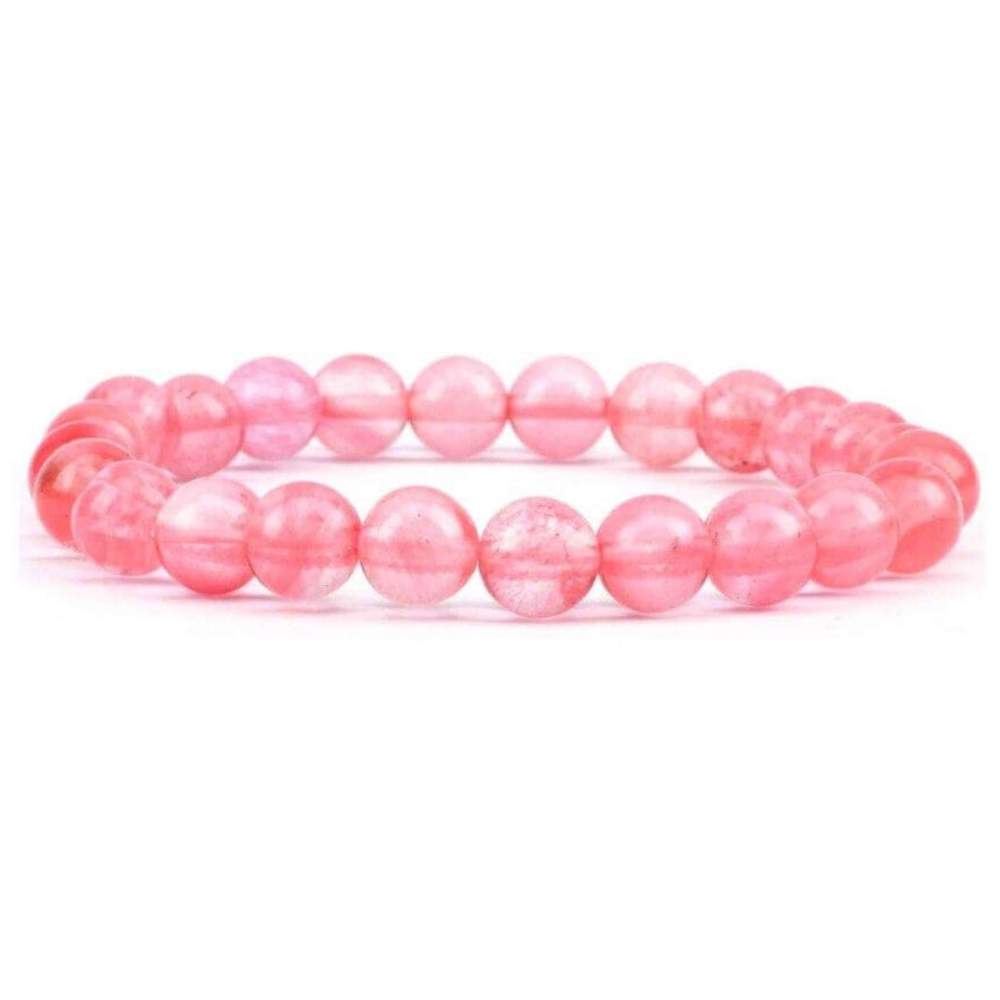 Looking for Cherry Quartz Bead Stretchy String Bracelet? Shop at Magic Crystals for Cherry Quartz Jewelry. Cherry Quartz Stone Bracelets are good for love, harmony, and romance. Cherry Quartz Is often called the "Love Stone."  Natural Gemstone bracelets with Free Shipping available.