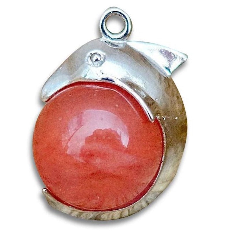    Cherry-Quartz-Sphere-Dolphin-Pendant-Necklace