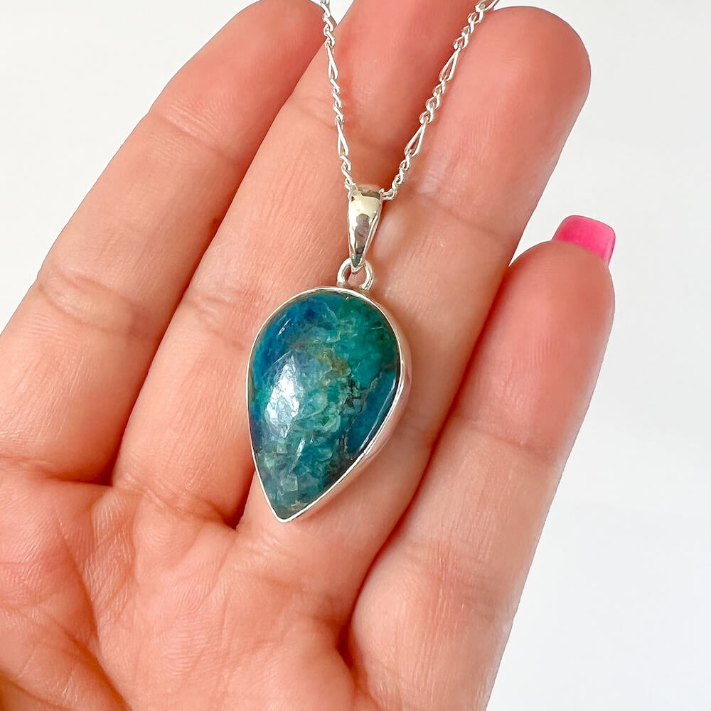 Check out Magic Crystals for the very best in unique, handmade Chrysocolla healing necklace. Chrysocolla Sterling Silver Pendant Necklace with FREE SHIPPING available. Chrysocolla meaning: calmness and communication. Shop Magic Crystal in Miami - Crystals in South Florida - Metaphysical Store in Miami
