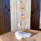 This beautiful 7 crystal point desk chime is made with genuine Clear Quartz, Amethyst, and Citrine crystals draping from a wooden ring. Desk Chime Home Decor at Magic Crystals with FREE SHIPPING available. perfect for office decor, crystal wind chime, crystal decor. Chime Mobile, Wind Catcher, Spiritual Art.