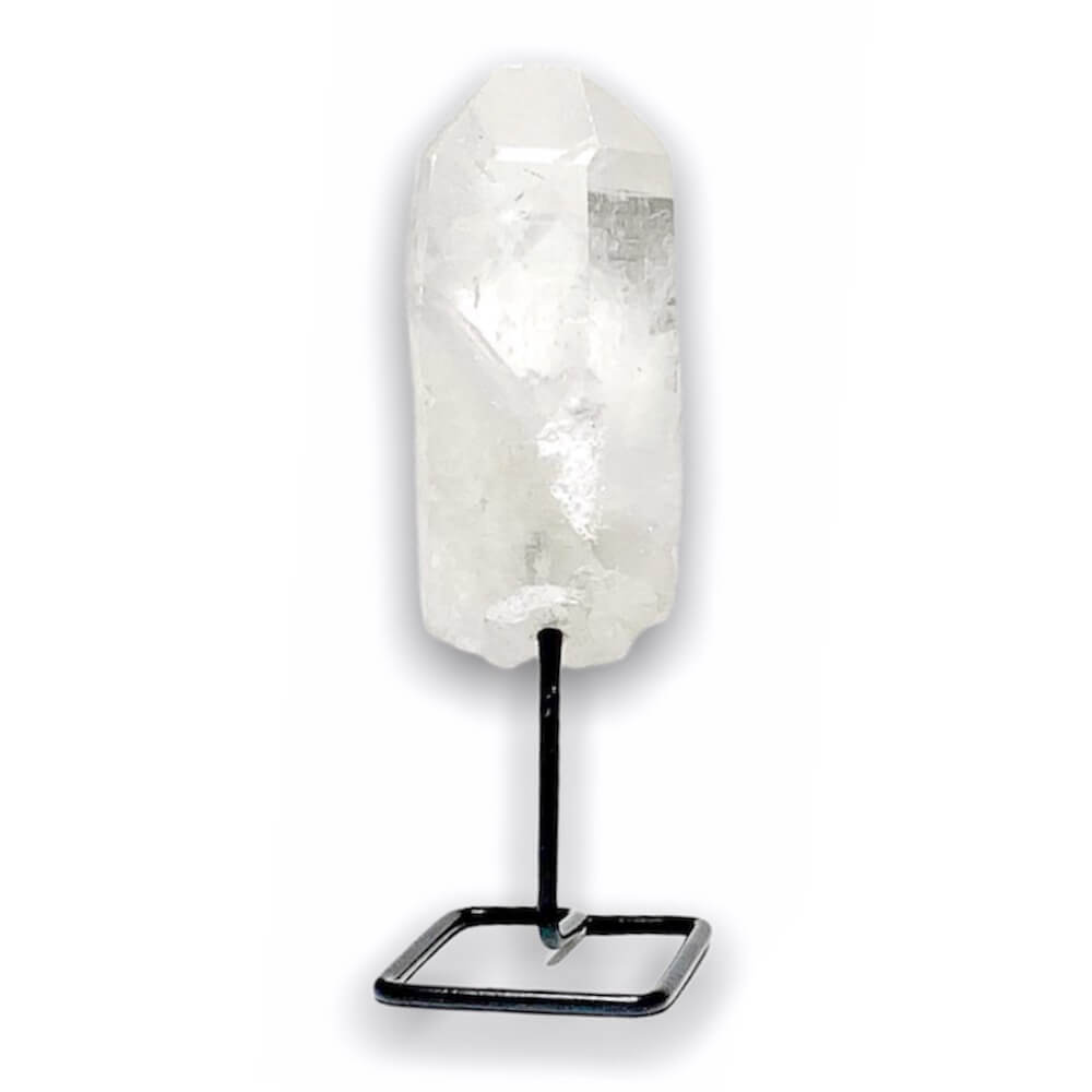 Shop from MagicCrystals.Com One Rough Clear Quartz Metal Stand, Clear Quartz Chunk on Stand, Point on Stand Pin, Clear Quartz Protect Stone, Rough Clear Quartz, Raw Clear Quartz! We carry a wide variety of clear quartz gemstones and quartz specimens. FREE SHIPPING AVAILABLE.