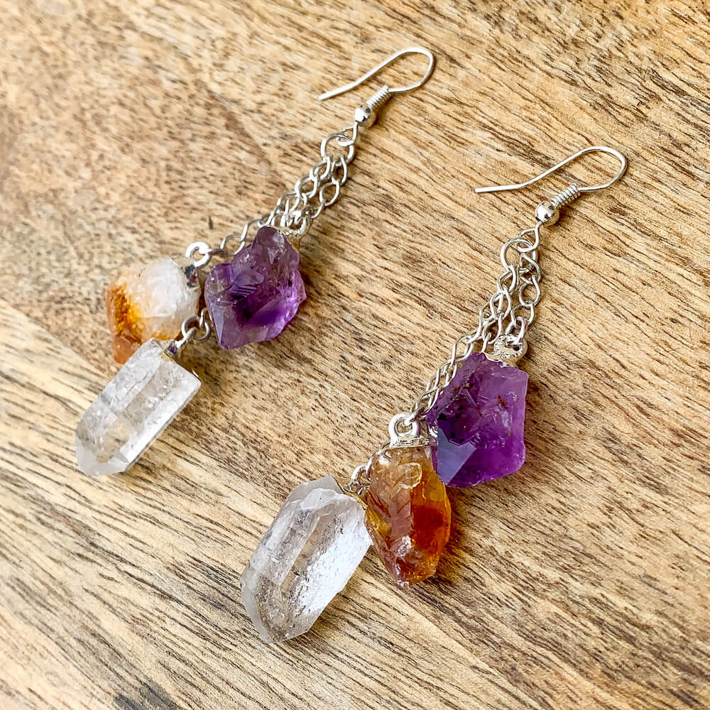 Looking for raw earrings jewelry? Shop at Magic Crystals for a perfect mix of Clear Quartz, Amethyst, Citrine Dangle stones. We carry the best gemstone quality available. We carry a wide variety of clear Clear Quartz Earrings, boho jewelry, Dangle Earrings, jewelry for men, women, unisex with FREE SHIPPING available.