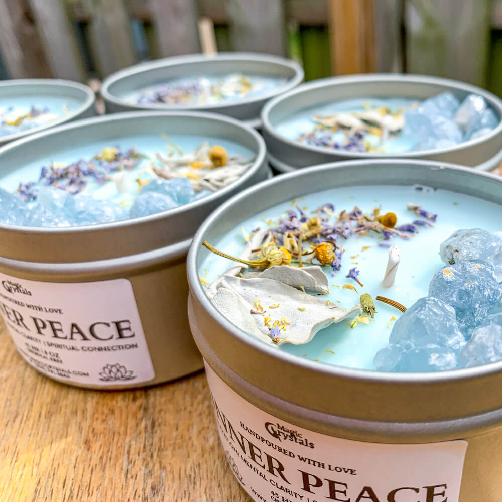 Shop for Energy Candles Handmade with Crystals, Herbs & Essential Oils in Magic Crystals. Celestite, Sage, Lavender Candle, Aromatherapy Candles. Ritual Candles. Aromatherapy Candles. Shop our 100% natural soy candles hand-poured with love! Made with natural ingredients; no pesticides, herbicides, or harmful chemicals.