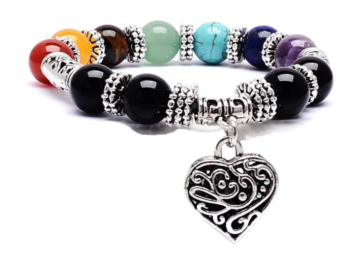 7 Chakra Stone Handmade Elastic Heart Bracelet-Bracelets-Magic Crystals