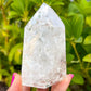 Shop from Magic Crystals for Crackle Quartz Tower with Rainbows - Crackled Tower. Crackle Quartz Point, Fire and Ice Quartz Tower, Ultra Clear With Tons Of Rainbows. Beautiful Natural  Fire & Ice Quartz Crackle Quartz Tower Point, Water Flow Clear Quartz with Rainbow, Clear Quartz Tower, Chakra Stone. Free Shipping. Crackle-Quartz-Tower-with-Rainbows-L