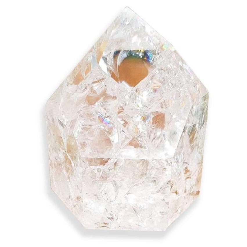 Shop from MagicCrystals.Com for Rainbow Quartz Tower,Mini Crackle Quartz Points, Clear Quartz, Crystals. White quartz, or clear quartz, is the supreme gift of Mother Earth. Crackle Quartz also is known as Fire & Ice Quartz is formed by a drastic temperature change from heating the Crystalline quartz.