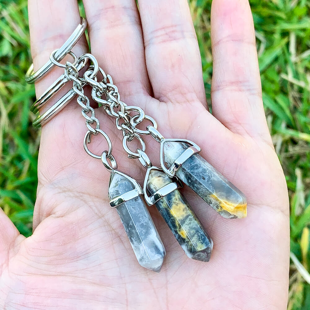 Crazy Lace Agate keychain polished detail