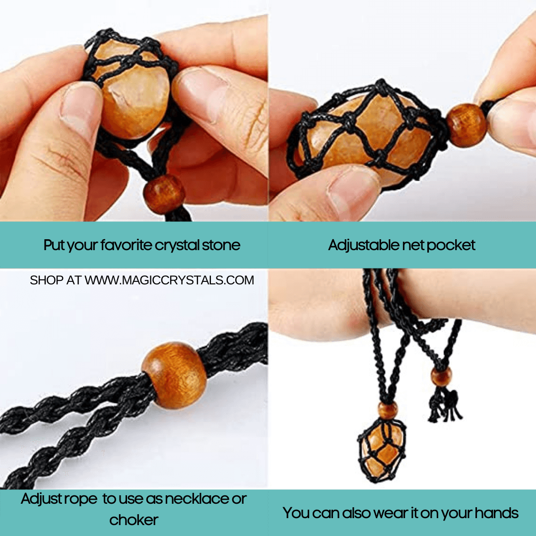 Crystal Holder Necklace - Macrame Necklace, Interchangeable, Woven Necklace, Crystal Cage Necklace, E2058
