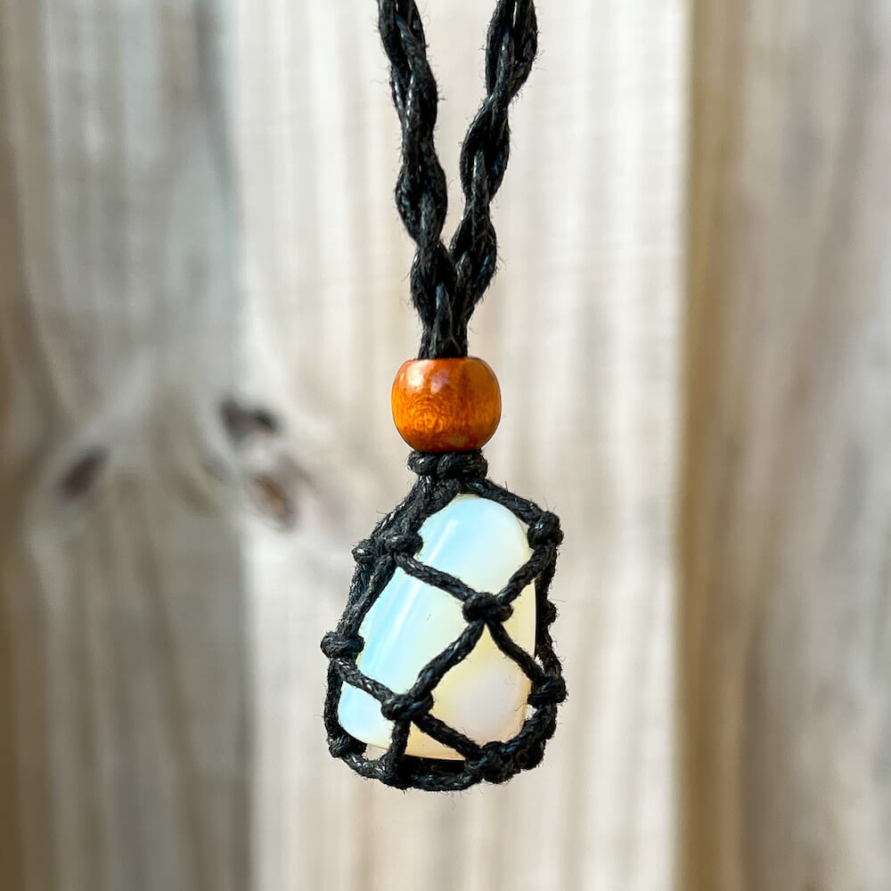 Crystal Holder Macrame Cage Necklace - Interchangeable Stone - Magic Crystals Opalite