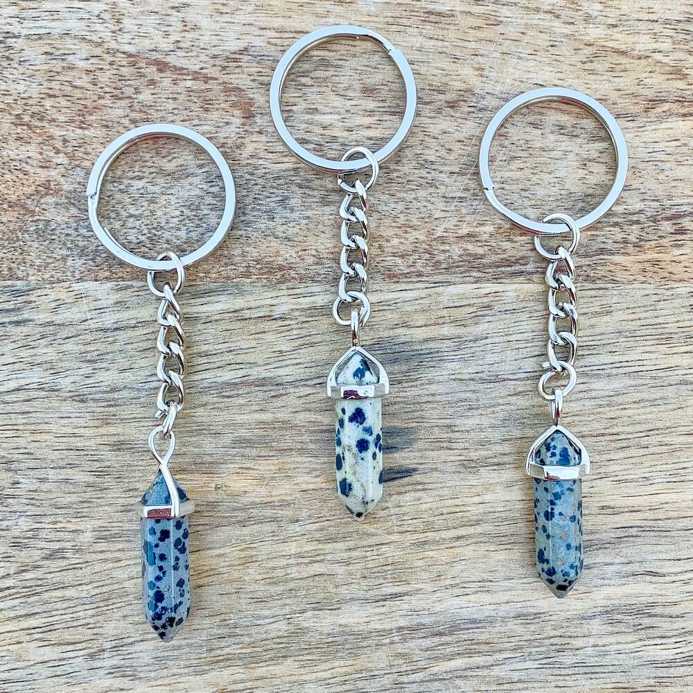 Dalmatian Jasper KEYCHAIN. Shop at Magic Crystals for Crystal Keychain, Pet Collar Charm, Bag Accessory, natural stone, crystal on the go, keychain charm, gift for her and him. FREE SHIPPING available. Dalmatian Jasper Crystal Key Chain, Crystal Keyring, Dalmatian Jasper Crystal Key Holder