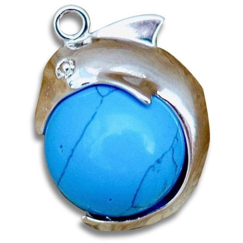    Dark-Blue-Turquoise-Sphere-Dolphin-Pendant-Necklace. Dolphin Necklace - Elegant Ocean-Themed Jewelry for Women Dolphin Charm Necklace at Magic Crystals. Boho Style Jewelry with Natural Gemstones. Stone Carved Dolphin Necklace Pendant, Beach Surf Ocean Boho Gemstone Whale Fairtrade Gift. These beautiful stone necklaces are all hand carved.