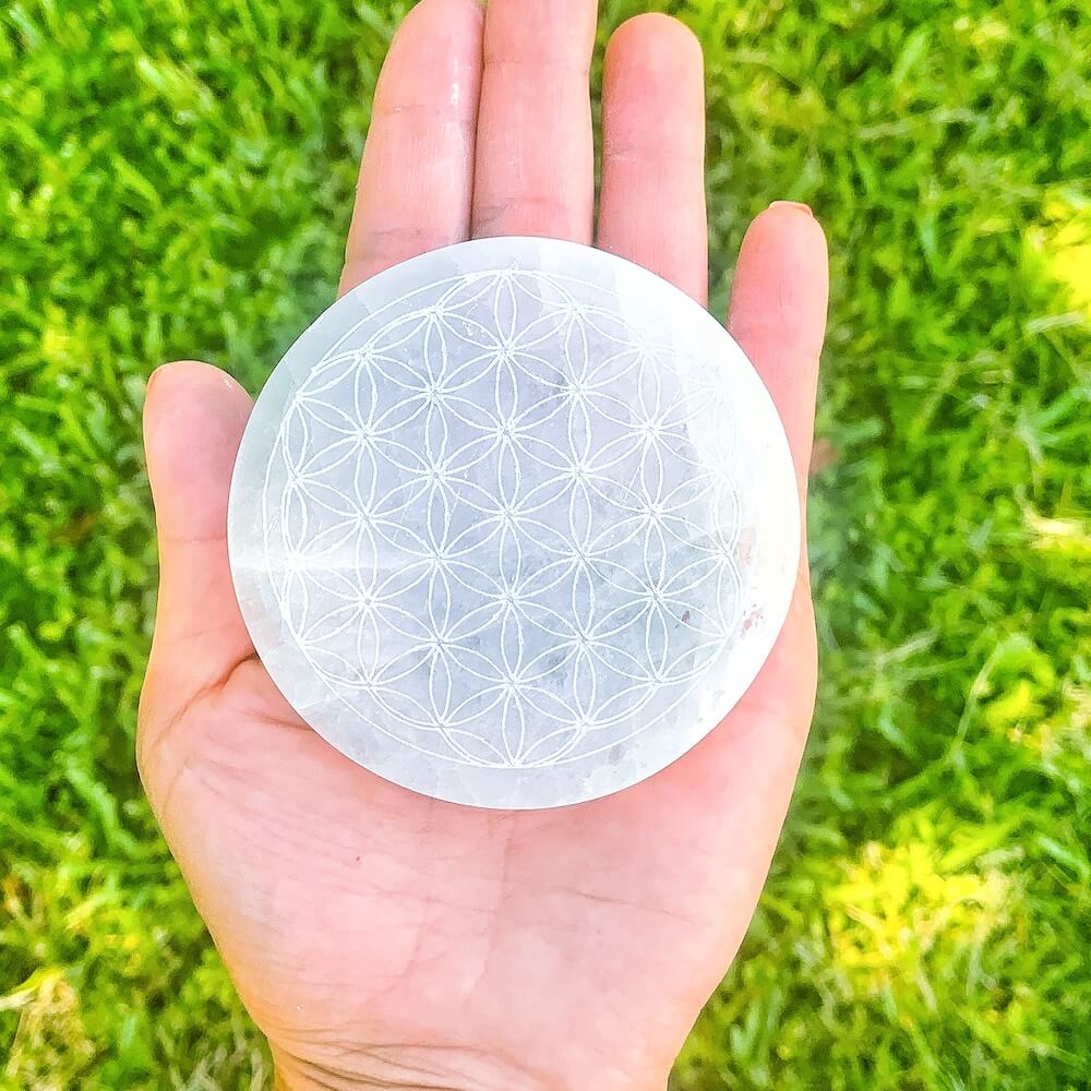 Looking for Engraved Selenite Circle Charging Plate with Free Shipping? Shop at Magic Crystals for Selenite Flower of Life Ritual plates, Polished Selenite Charging station. We have Large Heavy Crystal Plate used for Protection Cleansing Meditation Crystal Healing Chakra, Selenite Alter,Selenite Flat Crystal Plate.