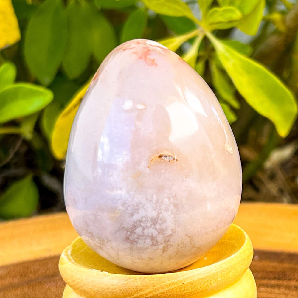 Looking for Flower Agate Egg/ Flower agate sphere/ Agate flower Egg/ Cherry Blossom Agate point? shop at Magic Crystals for Flower Agate Egg with FREE SHIPPING available. Flower agate can be used to re-bloom the feminine side of all persons. GEMSTONE Obelisks. High quality crystals.    Flower-Agate-Egg-Sphere-B