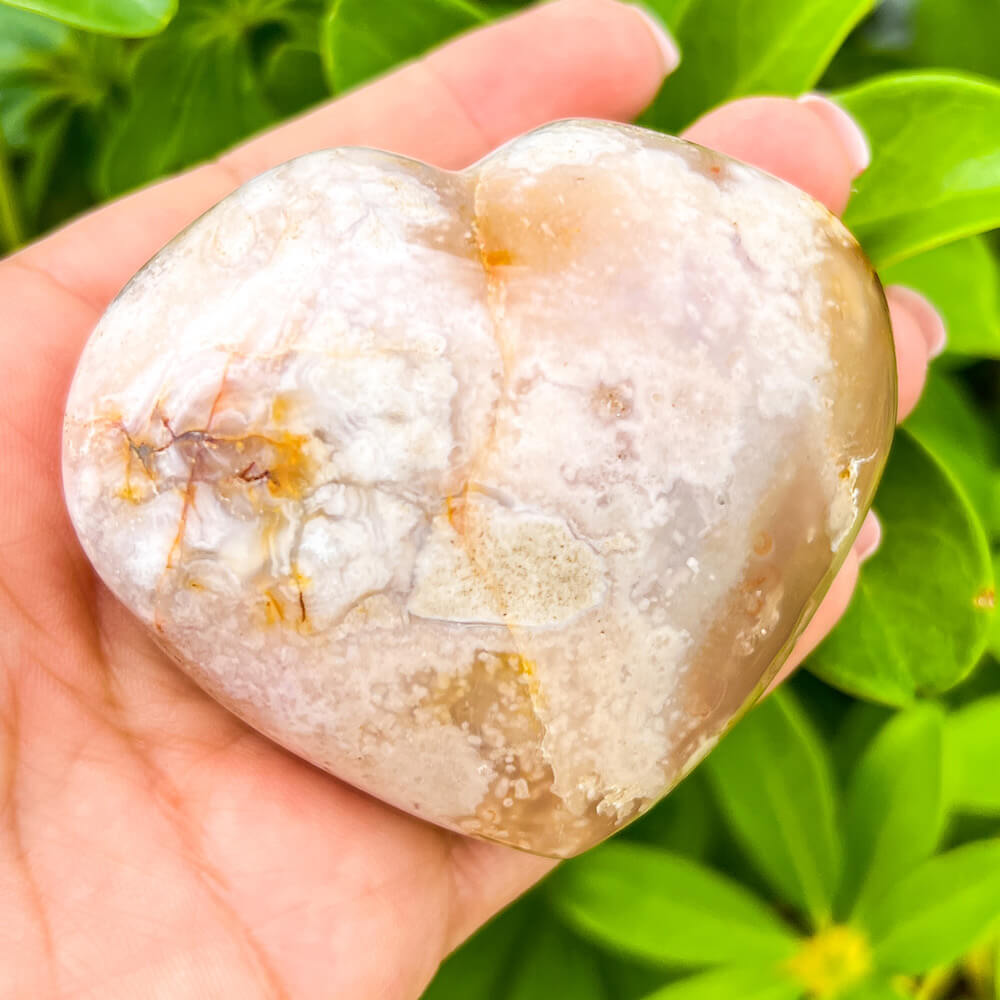 Flower-Agate-Heart. Natural Cherry Blossom - Flower Agate Heart. Gemstone carving. - Heart stone carving.