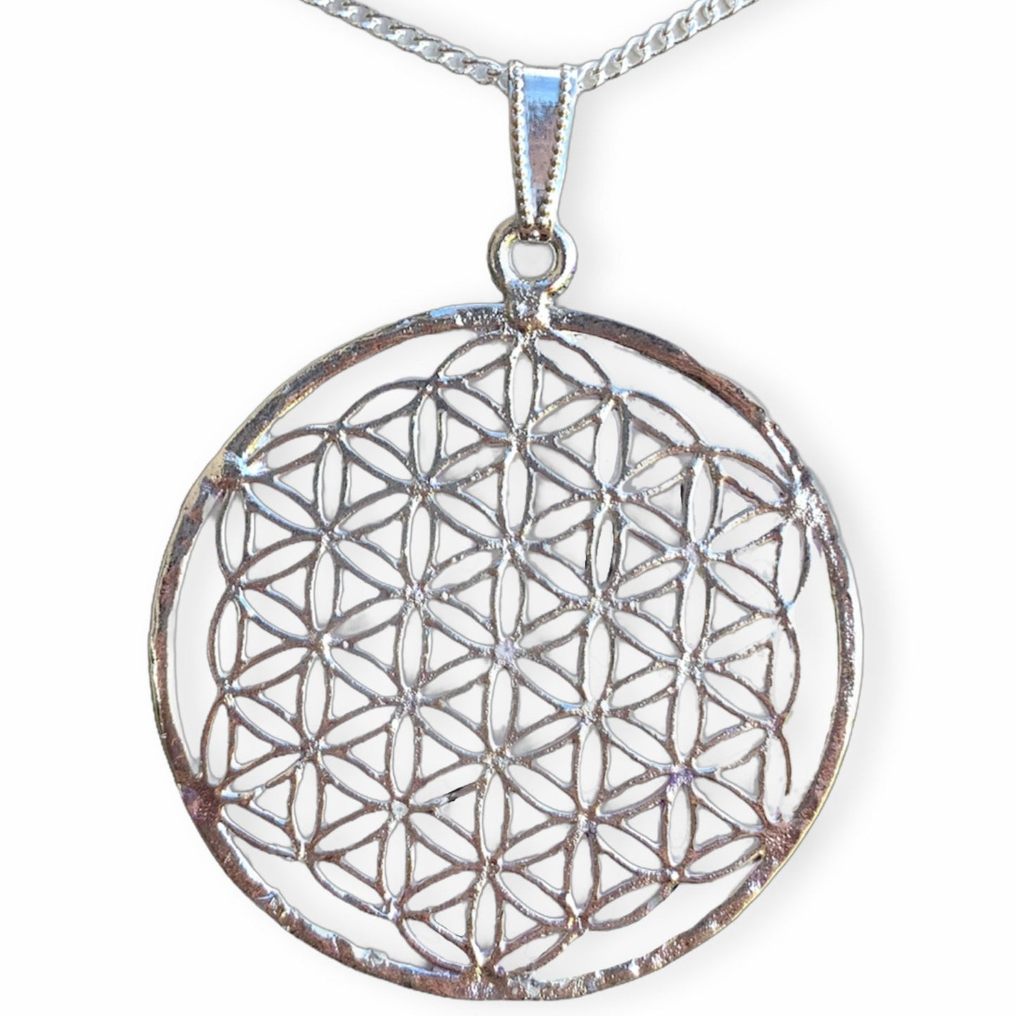 Silver Flower of Life Pendant Necklace Handmade - Magic Crystals - Necklaces