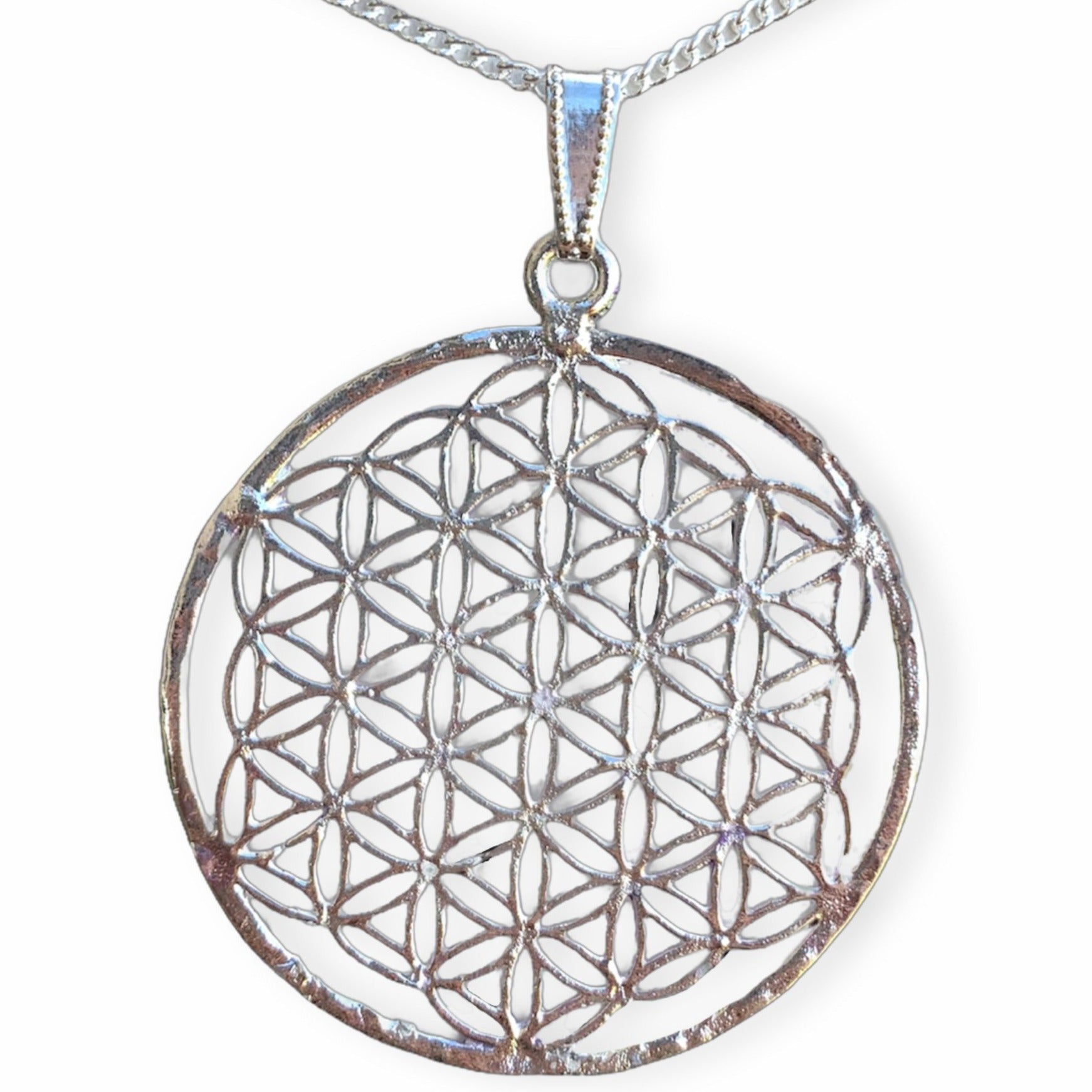 Silver Flower of Life Pendant Necklace Handmade - Magic Crystals - Necklaces