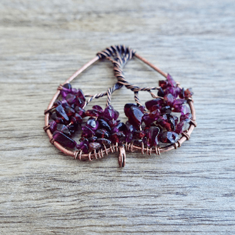 Garnet -Tree-of-Life-Copper-Wire-Heart-Necklace. Looking for Copper Jewelry? Magic Crystals offers handmade Heart