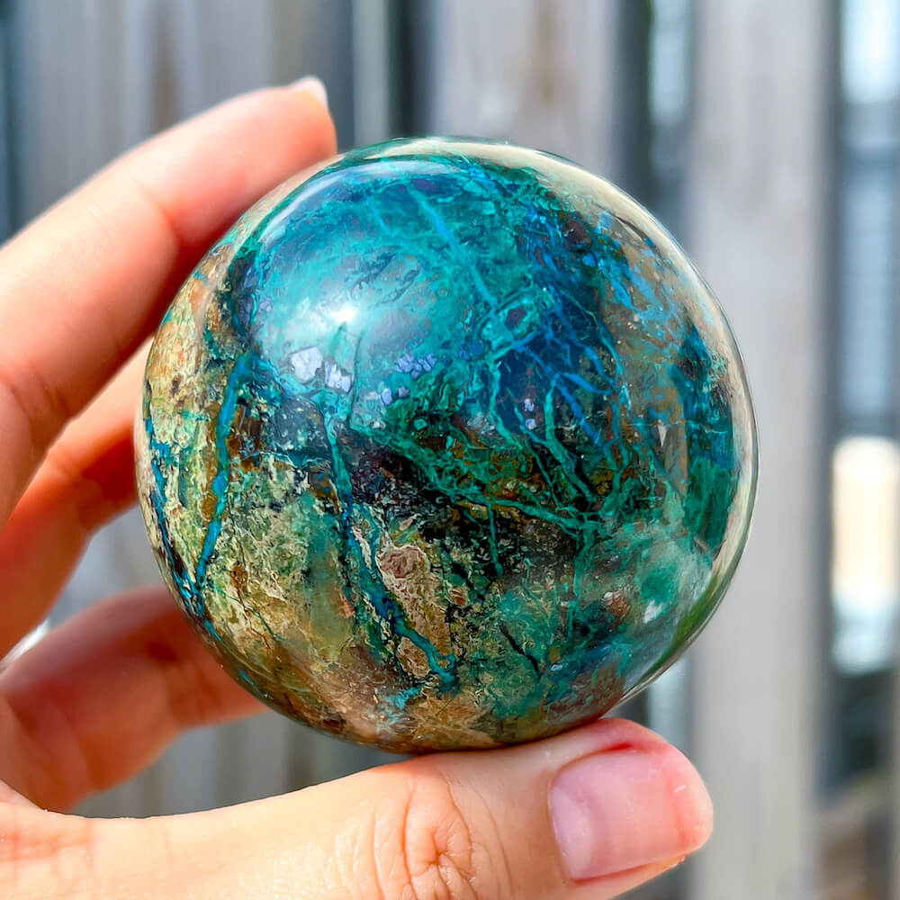 Looking for Genuine Chrysocolla Carving - A? Shop at Magic Crystals for Genuine Malachite on Chrysocolla Sphere - Malachite and Chrysocolla Carved Sphere - Malachite and Chrysocolla from Peru, Chrysocolla polished sphere, Natural Stone Beautiful Quality Polished Malachite, Chrysocolla Gemstone.